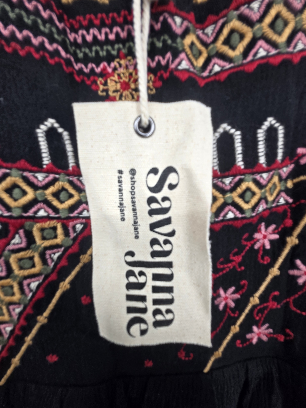 Savanna Jane Black Mini Dress with Multicolor Embroidered Yoke Small NWT (6969) - Picture 3 of 6